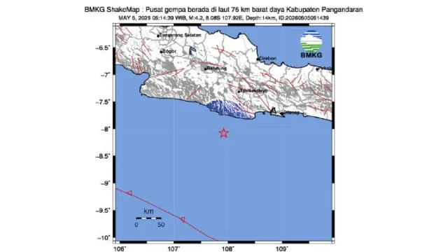 Gempa M 4,2 Mengguncang Laut Barat Daya Pangandaran, Warga Diminta Waspada